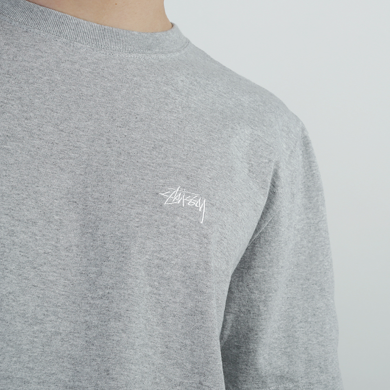 мужская серая футболка Stussy Stock S/SL Crew 1140137-grey heather - цена, описание, фото 2